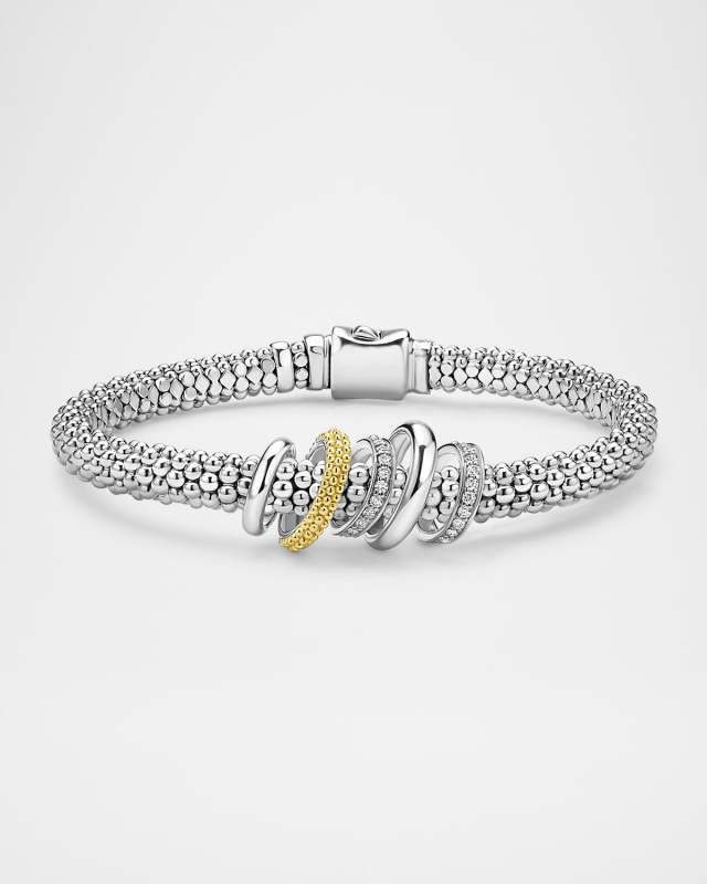 Sterling Silver and 18K Gold Diamond Rope Bracelet, 6.5"L